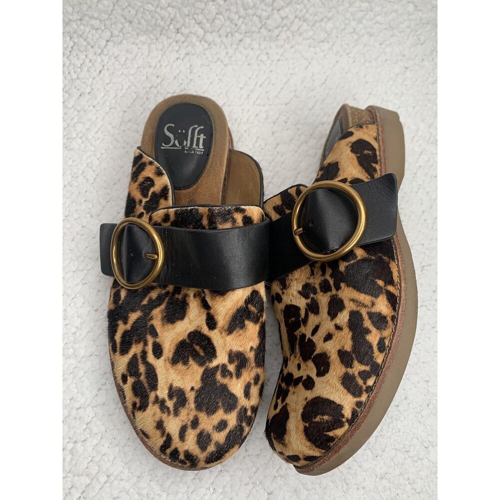 SOFFT Billie Coffee Leopard Print Calf Hair Slip On Comfort Mules shoe Sz 6.5M - Picture 5 of 8